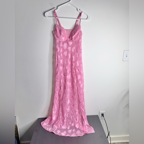 Y2k Victoria's Secret slip sheer heart print maxi dress side slit - Picture 1 of 8